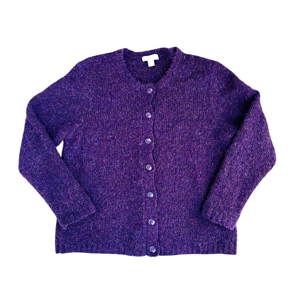 Appleseeds Large Royal Purple Cardigan Sweater Textured Button Front Knit L